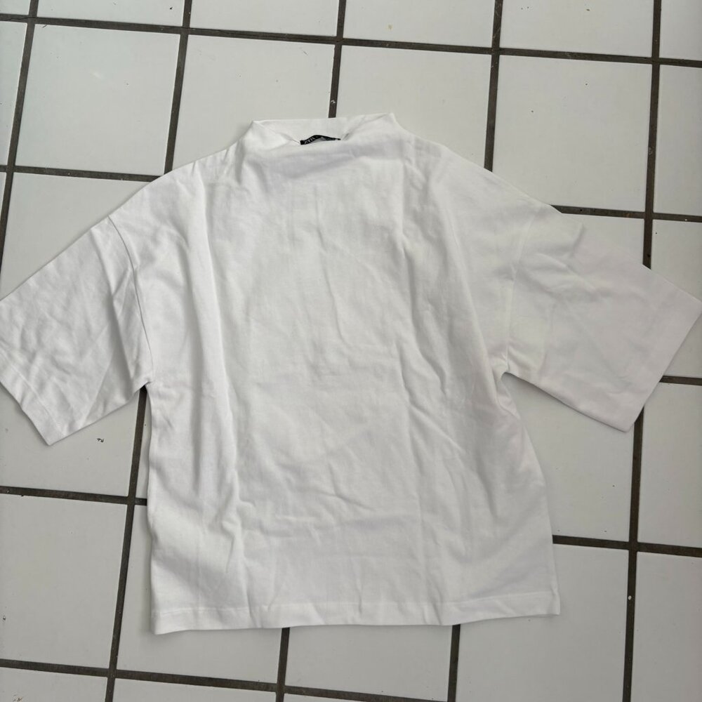 ZARA Loose Fit High Neckline White Tee